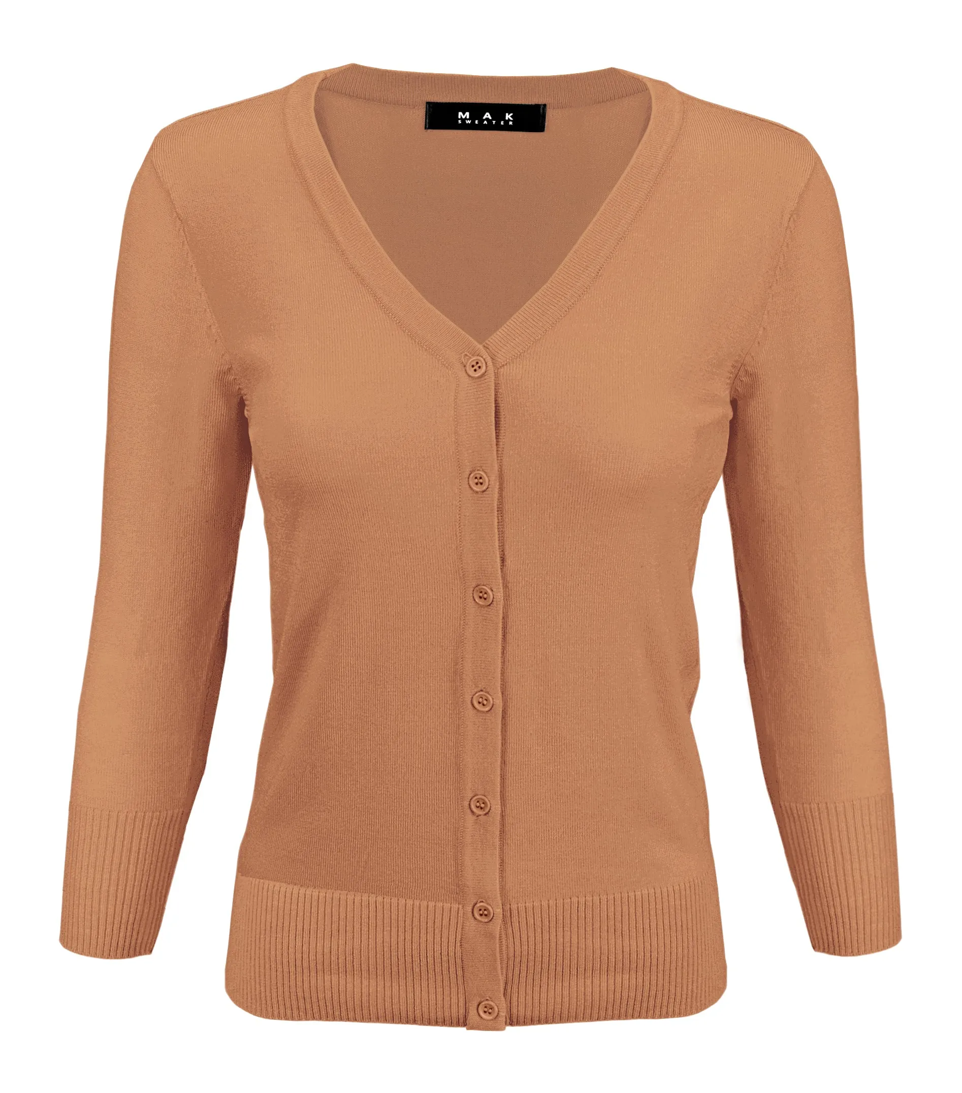 YEMAK Women's 3/4 Sleeve V-Neck Button Down Cardigan Sweater CO078 (S-L) Color Option (2 of 2)