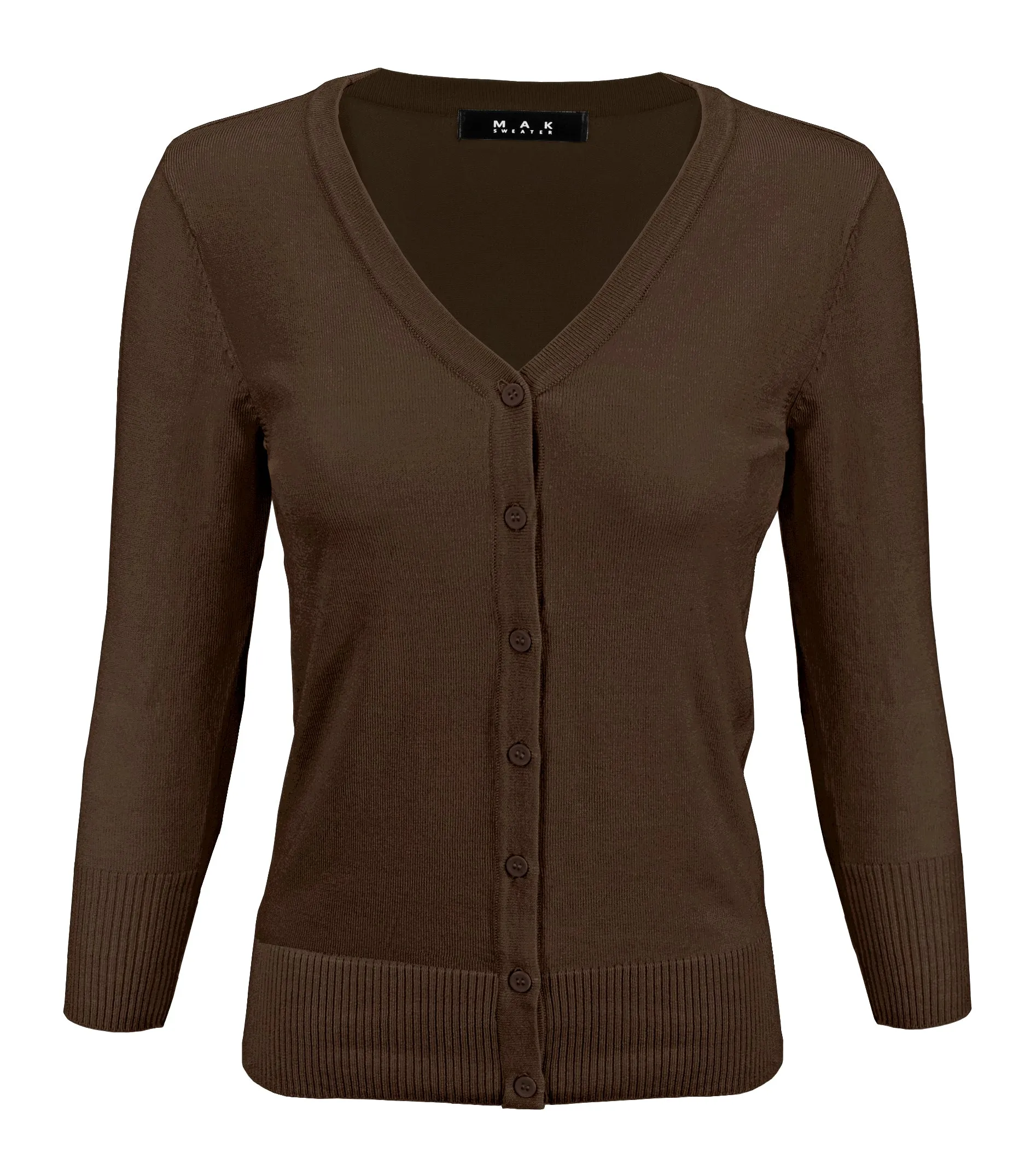 YEMAK Women's 3/4 Sleeve V-Neck Button Down Cardigan Sweater CO078 (S-L) Color Option (2 of 2)