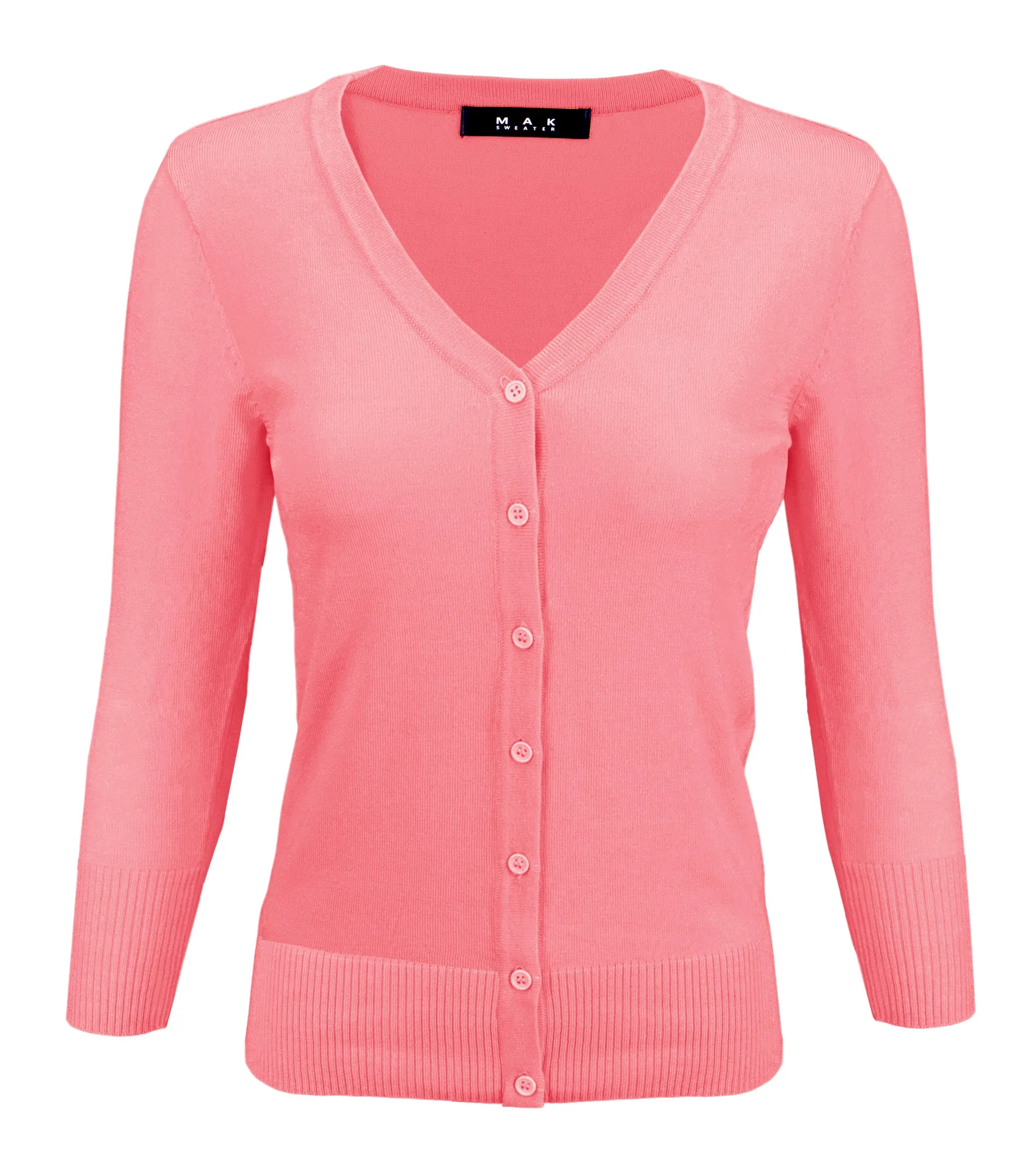 YEMAK Women's 3/4 Sleeve V-Neck Button Down Cardigan Sweater CO078 (S-L) Color Option (2 of 2)