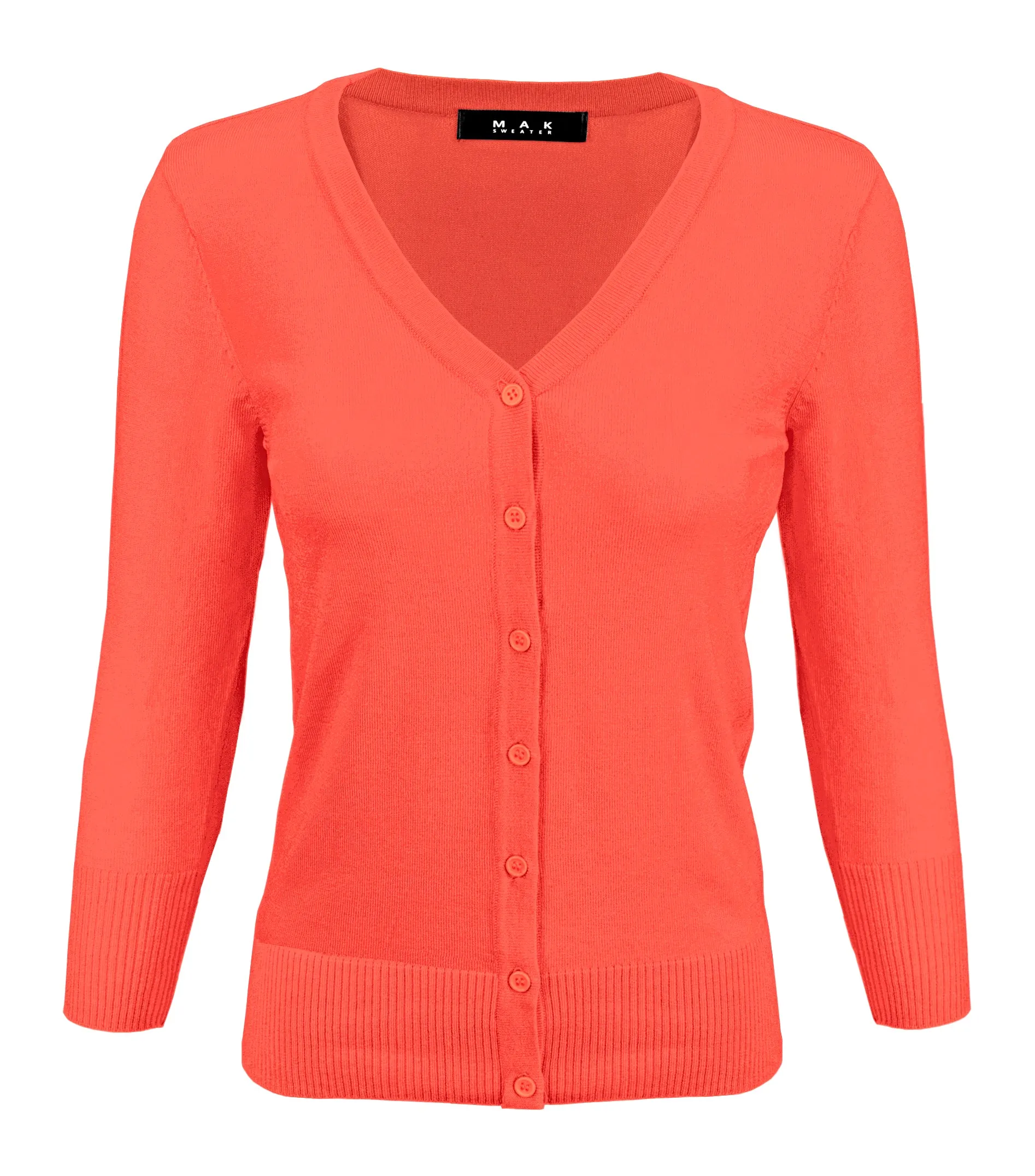 YEMAK Women's 3/4 Sleeve V-Neck Button Down Cardigan Sweater CO078 (S-L) Color Option (2 of 2)