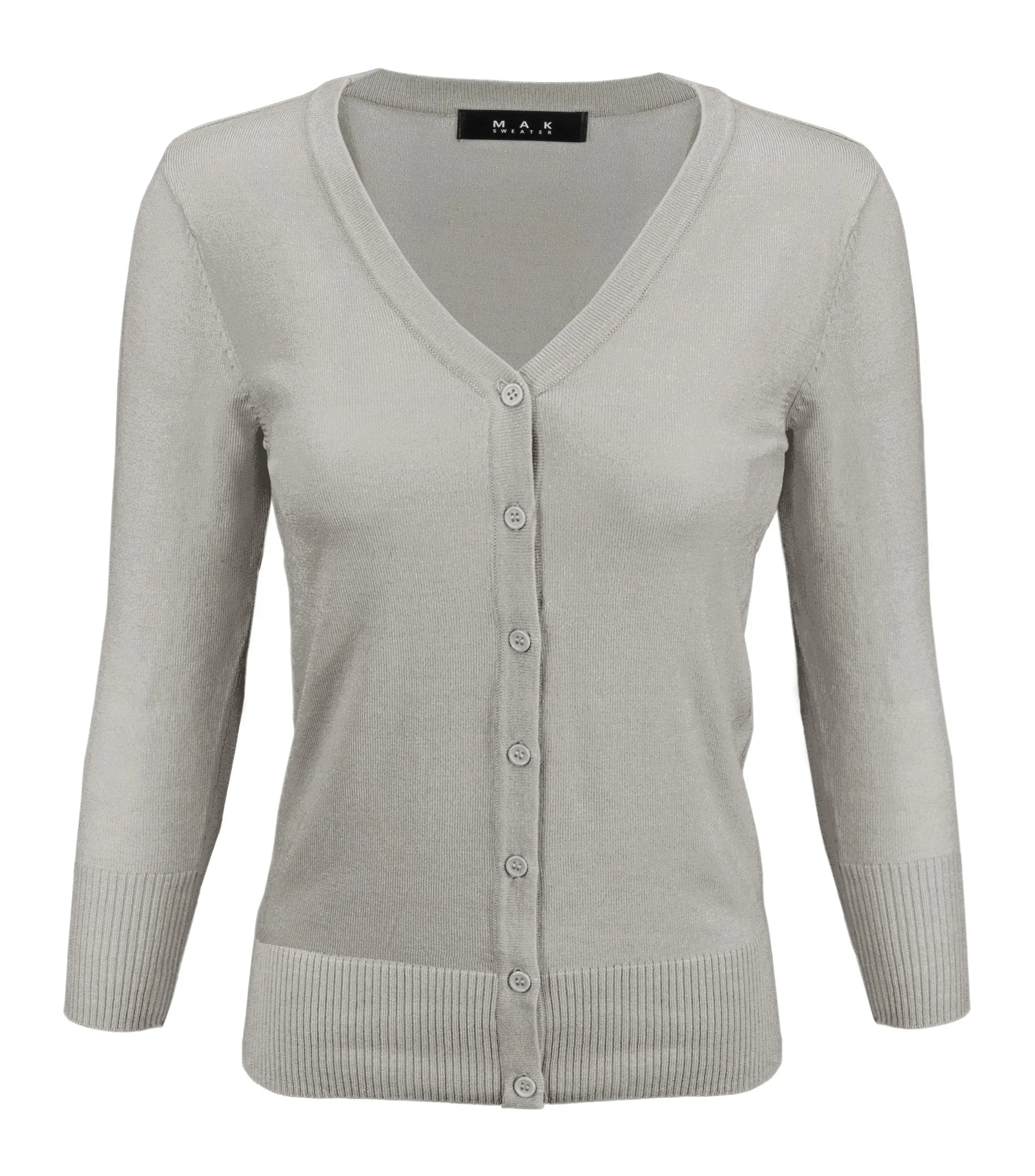 YEMAK Women's 3/4 Sleeve V-Neck Button Down Cardigan Sweater CO078 (S-L) Color Option (2 of 2)