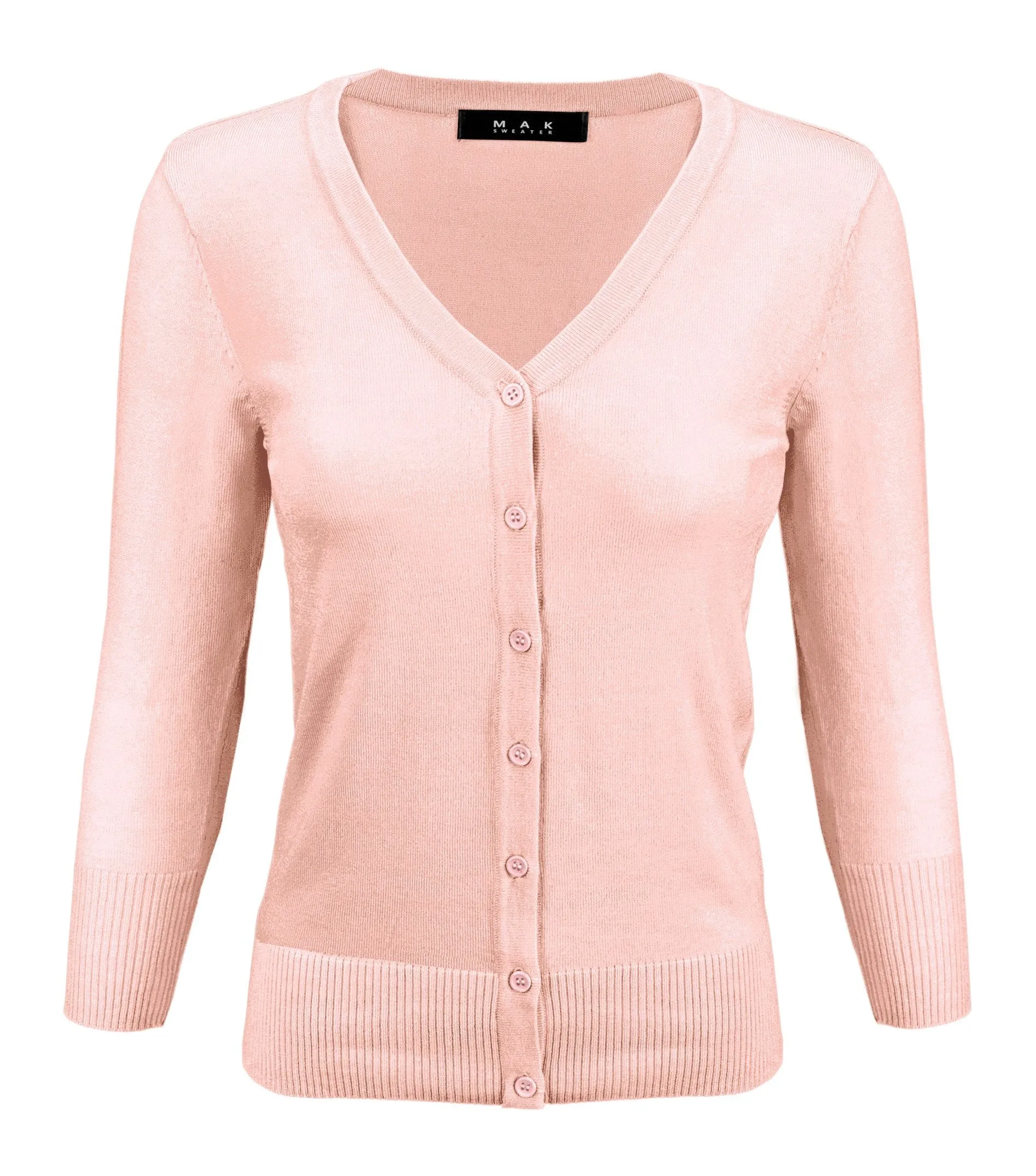 YEMAK Women's 3/4 Sleeve V-Neck Button Down Cardigan Sweater CO078 (S-L) Color Option (2 of 2)