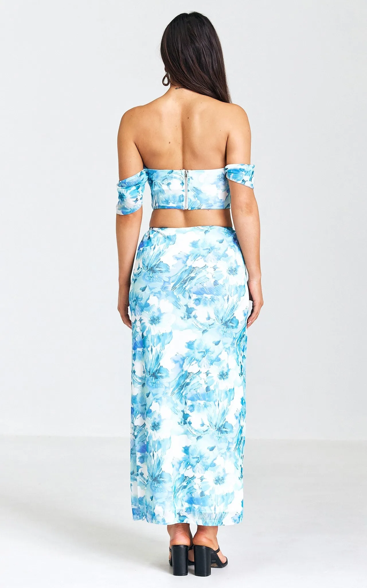 Yoko Mesh Crop Top - Blue Floral