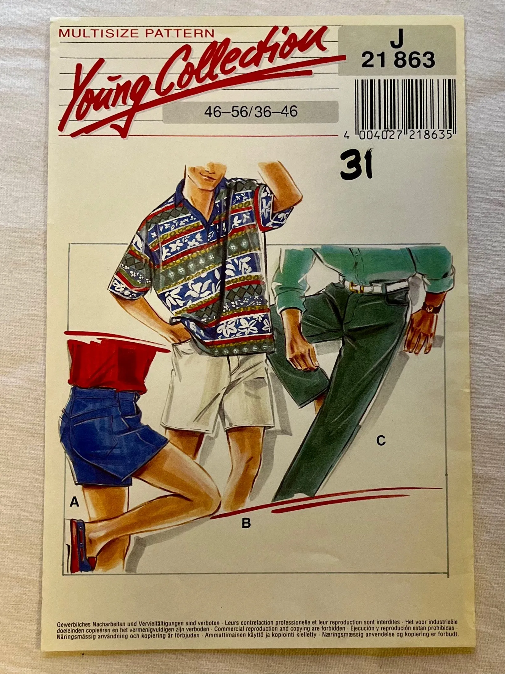 Young Collection J21863 UNCUT Adult Casual/Athletic Wear Sizes Sizes 36-46