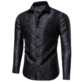 YourTies Windsor Collar Men's Dress Shirt Black Paisley Jacquard Top