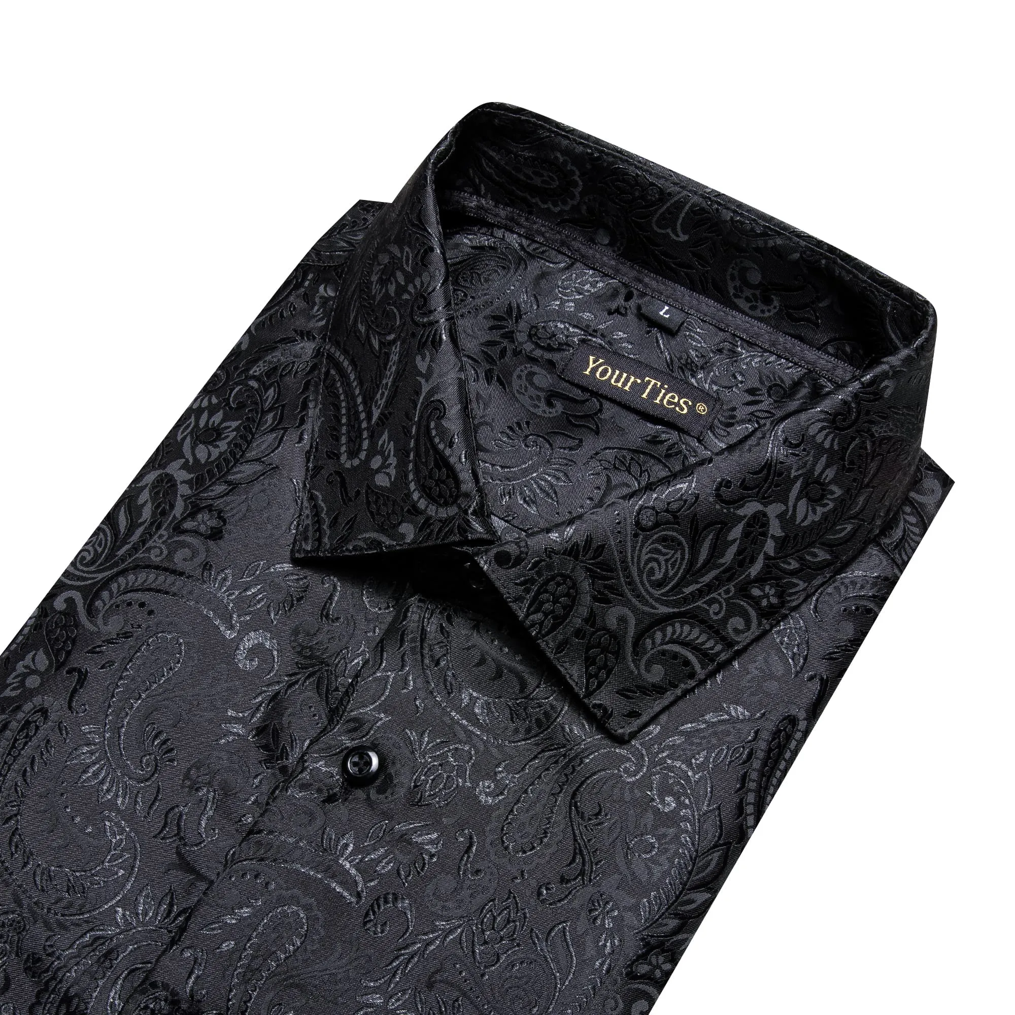 YourTies Windsor Collar Men's Dress Shirt Black Paisley Jacquard Top