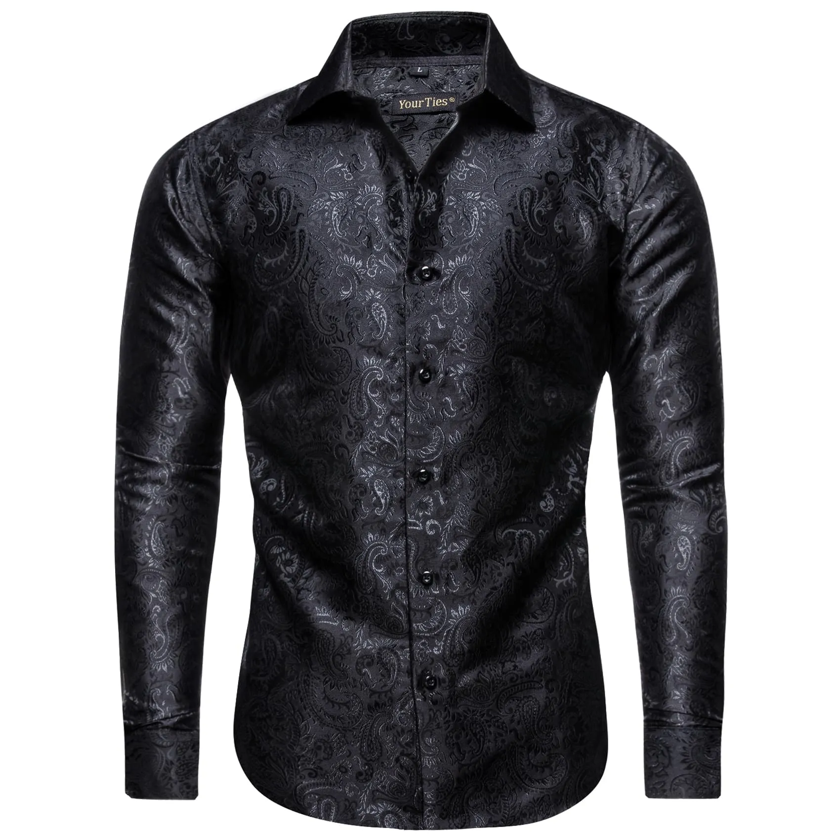 YourTies Windsor Collar Men's Dress Shirt Black Paisley Jacquard Top