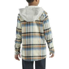 Youth Boys Long Sleeve Flannel Button Front Hooded Shirt - Malt