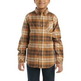 Youth Boys Long Sleeve Flannel Button Front Shirt - Carhartt Brown