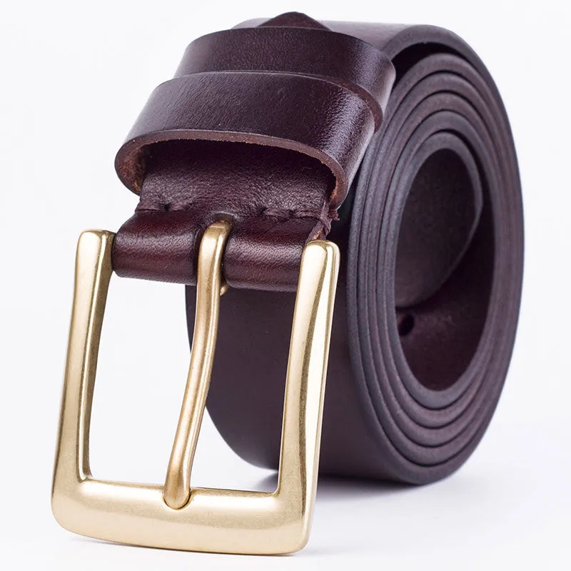 Youth Pin Buckle Casual Pure Copper First Layer Pants Belt Men's Leather Belt