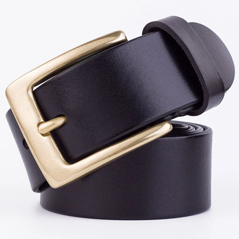 Youth Pin Buckle Casual Pure Copper First Layer Pants Belt Men's Leather Belt