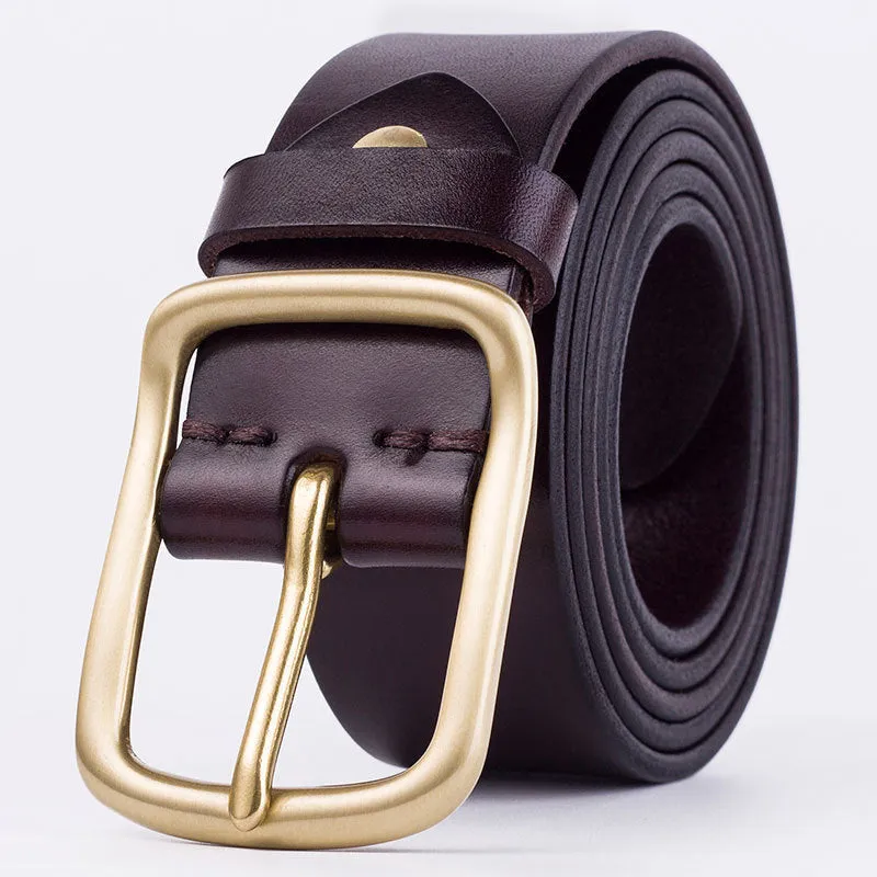 Youth Pin Buckle Casual Pure Copper First Layer Pants Belt Men's Leather Belt