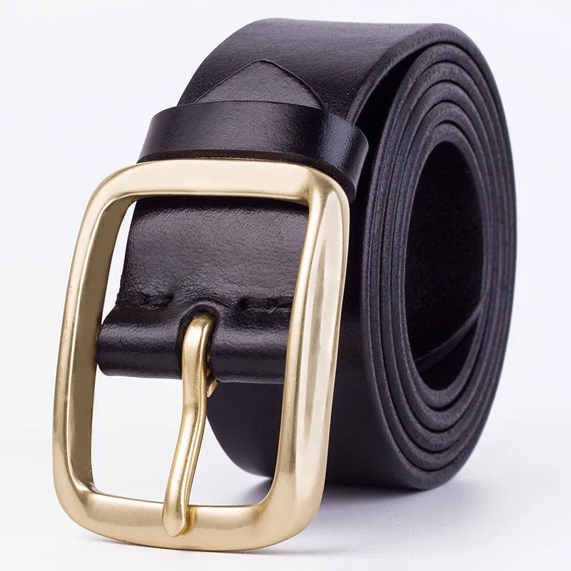 Youth Pin Buckle Casual Pure Copper First Layer Pants Belt Men's Leather Belt