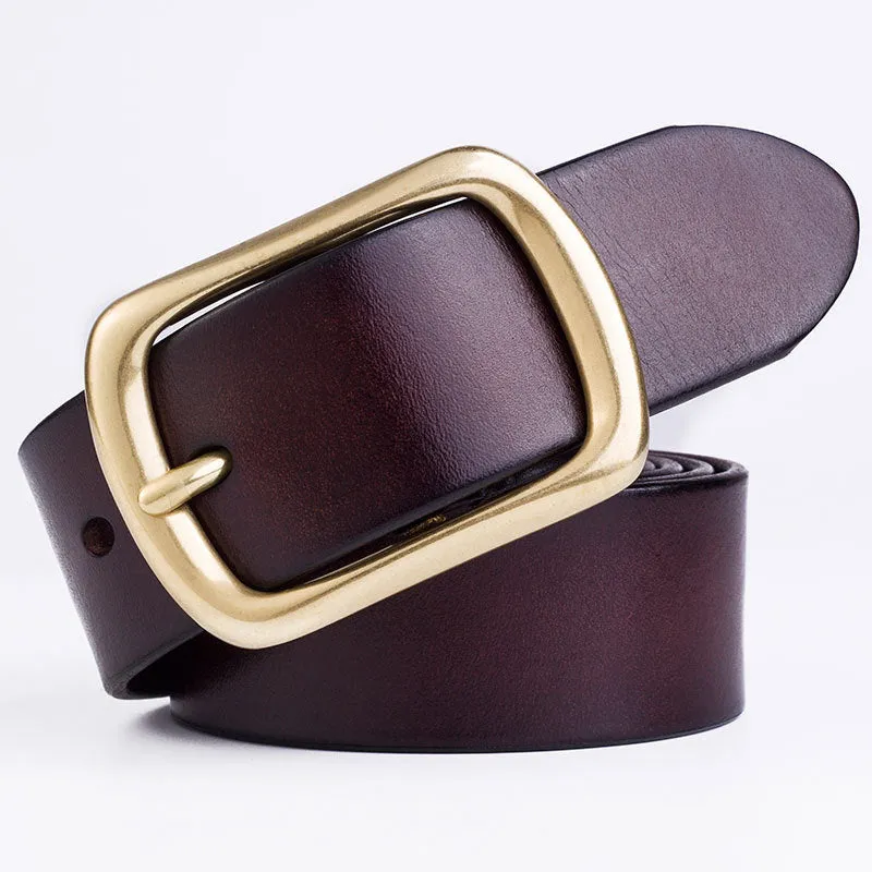 Youth Pin Buckle Casual Pure Copper First Layer Pants Belt Men's Leather Belt