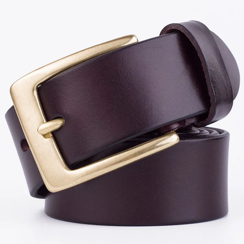 Youth Pin Buckle Casual Pure Copper First Layer Pants Belt Men's Leather Belt