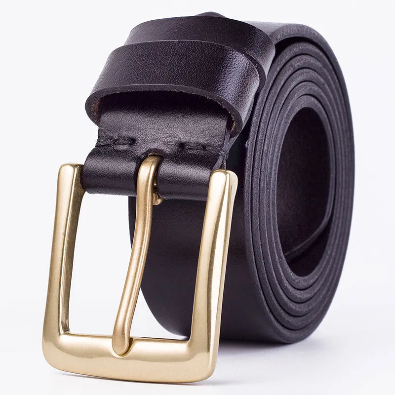 Youth Pin Buckle Casual Pure Copper First Layer Pants Belt Men's Leather Belt