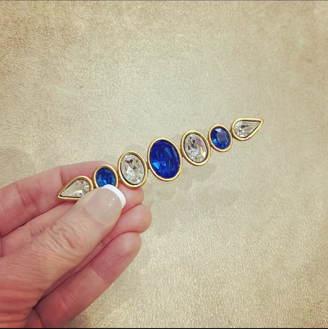 Yves Saint Laurent Gold  Blue Bar brooch vintage YSL