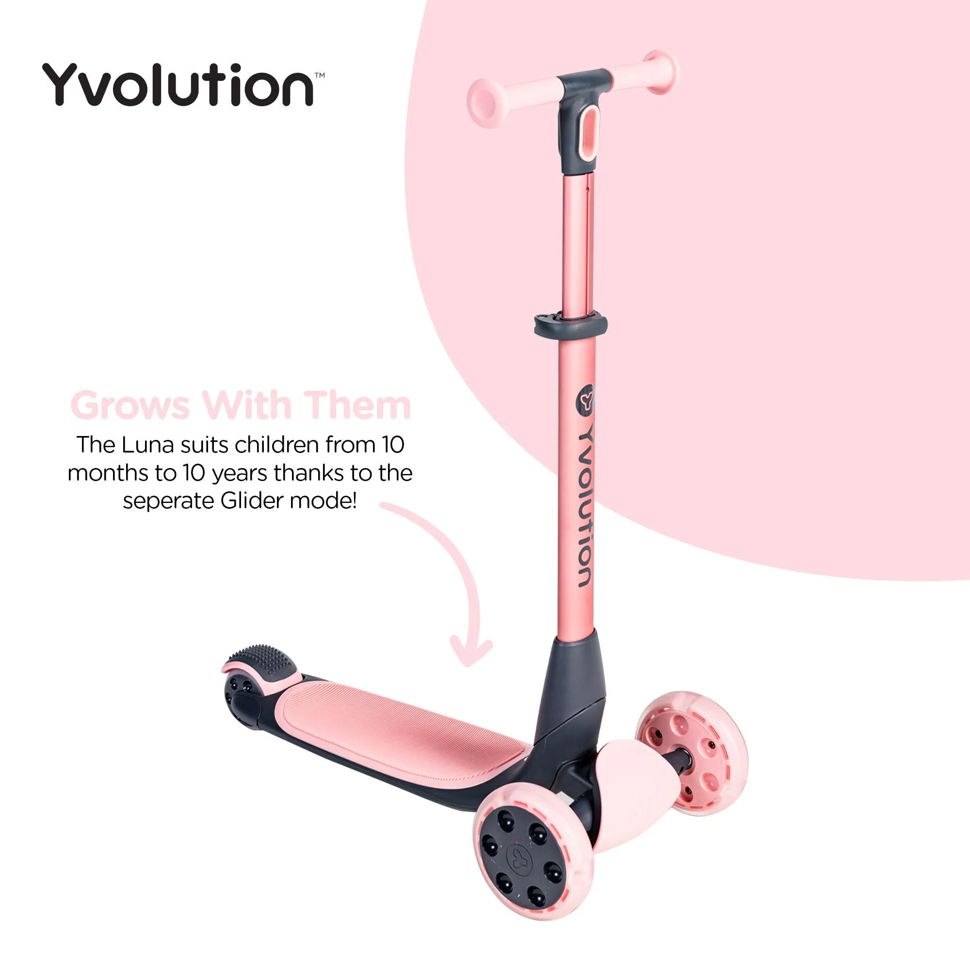 Yvolution Y Glider Luna 5In1 Kids Scooter Pink