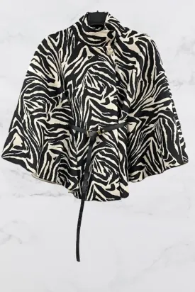 ZEBRA PRINT BELTED CAPE COAT