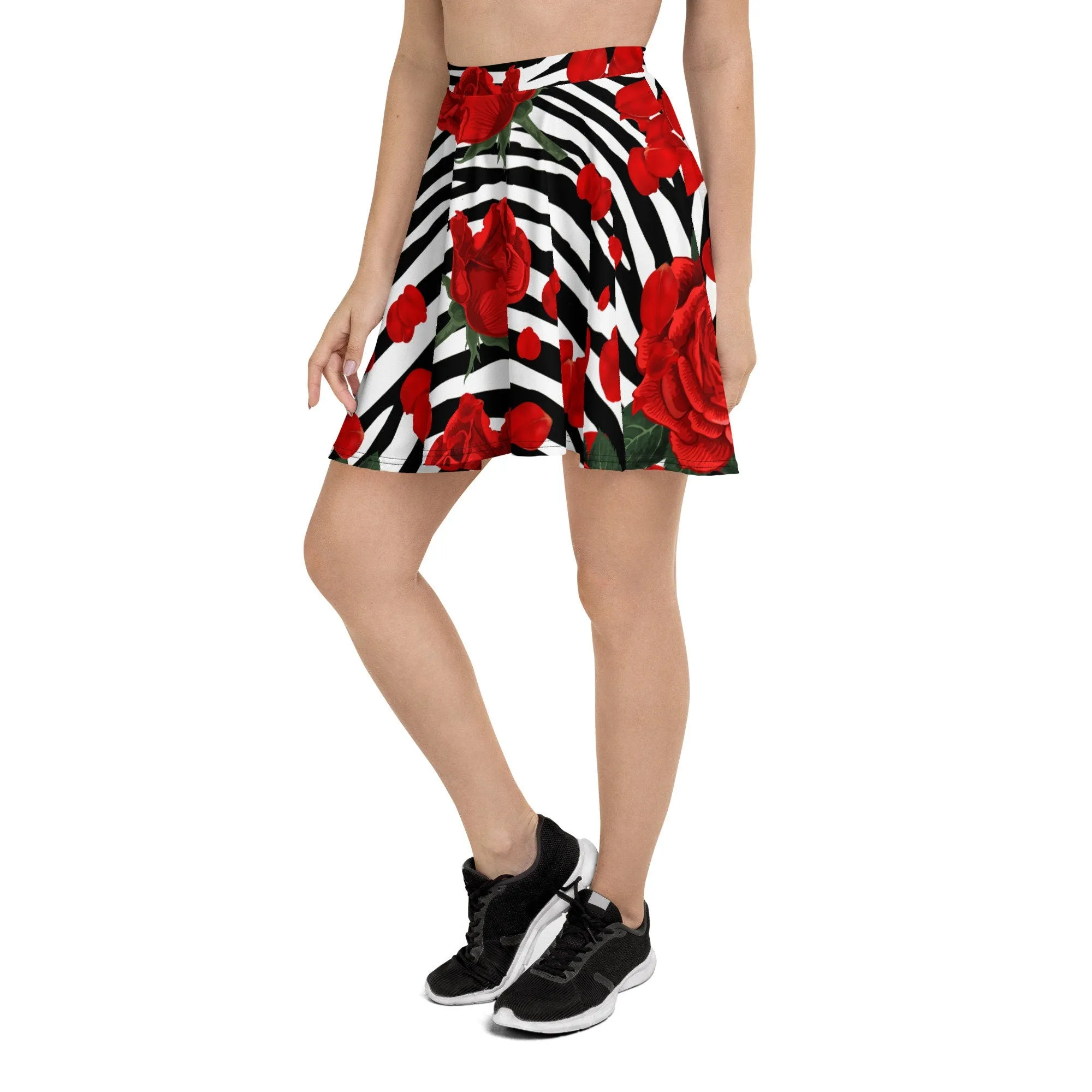 ZEBRA PRINT RED ROSES SKATER SKIRT