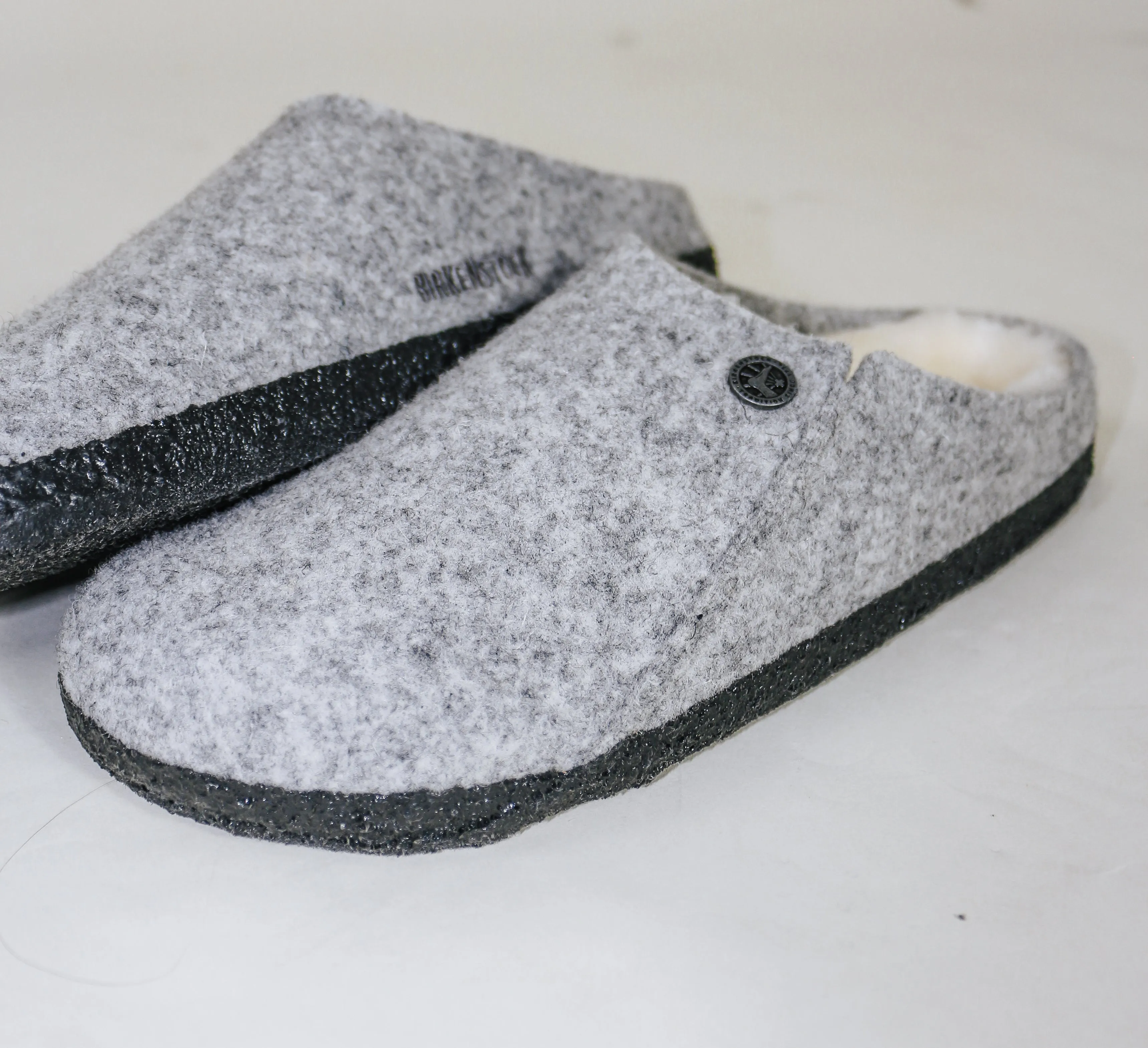 Zermatt Rivet Light Grey Shearling Wool Felt Slip Ons