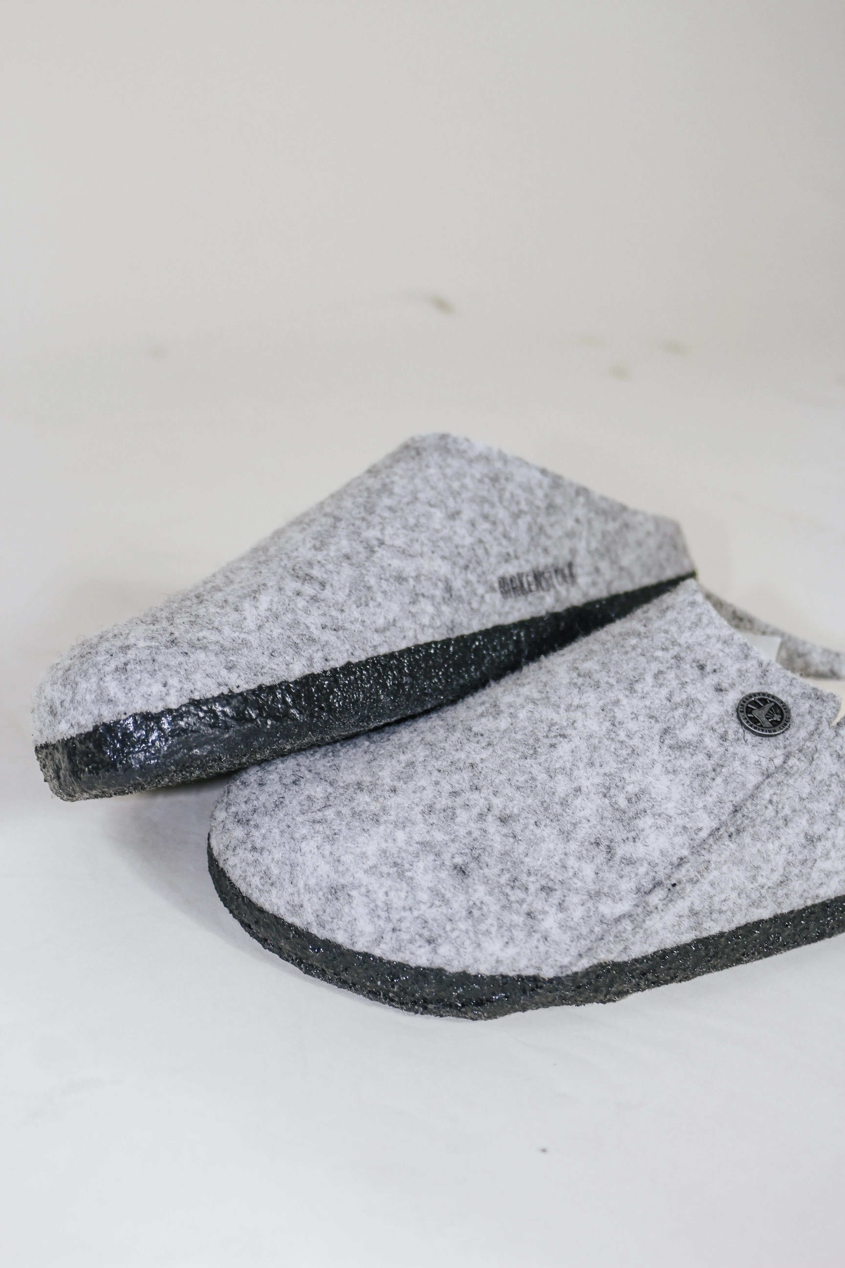 Zermatt Rivet Light Grey Shearling Wool Felt Slip Ons