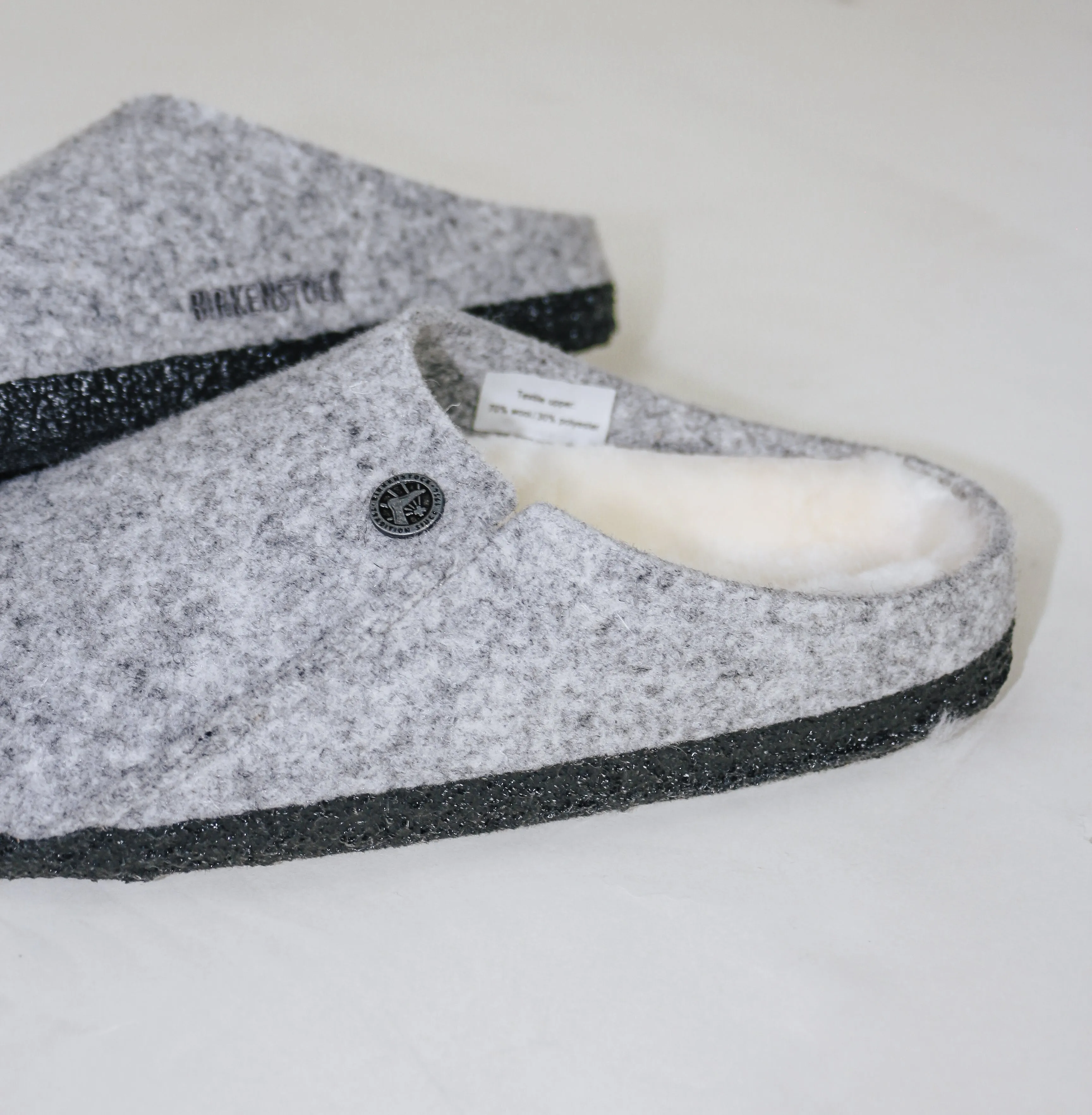 Zermatt Rivet Light Grey Shearling Wool Felt Slip Ons