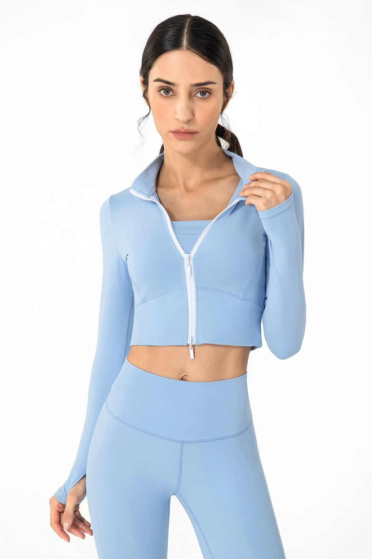 Zip-Up Tunic Long Sleeve Cropped Top