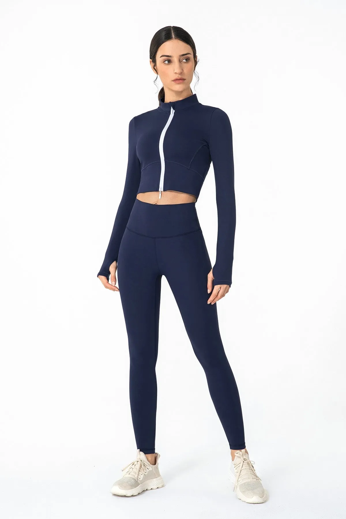 Zip-Up Tunic Long Sleeve Cropped Top