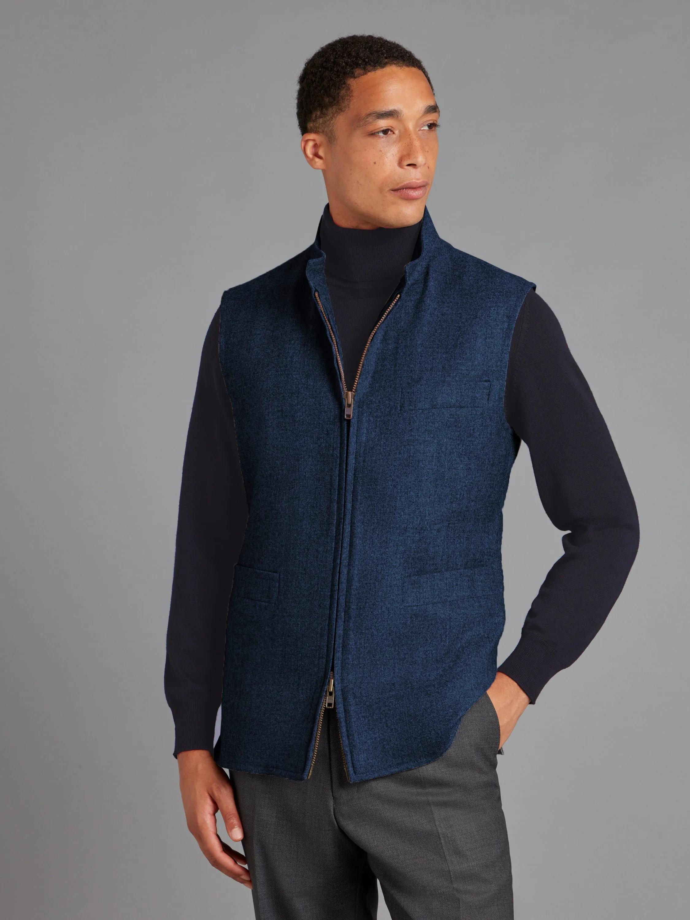 Zip Up Vest - Denim Blue - Drago Flannel