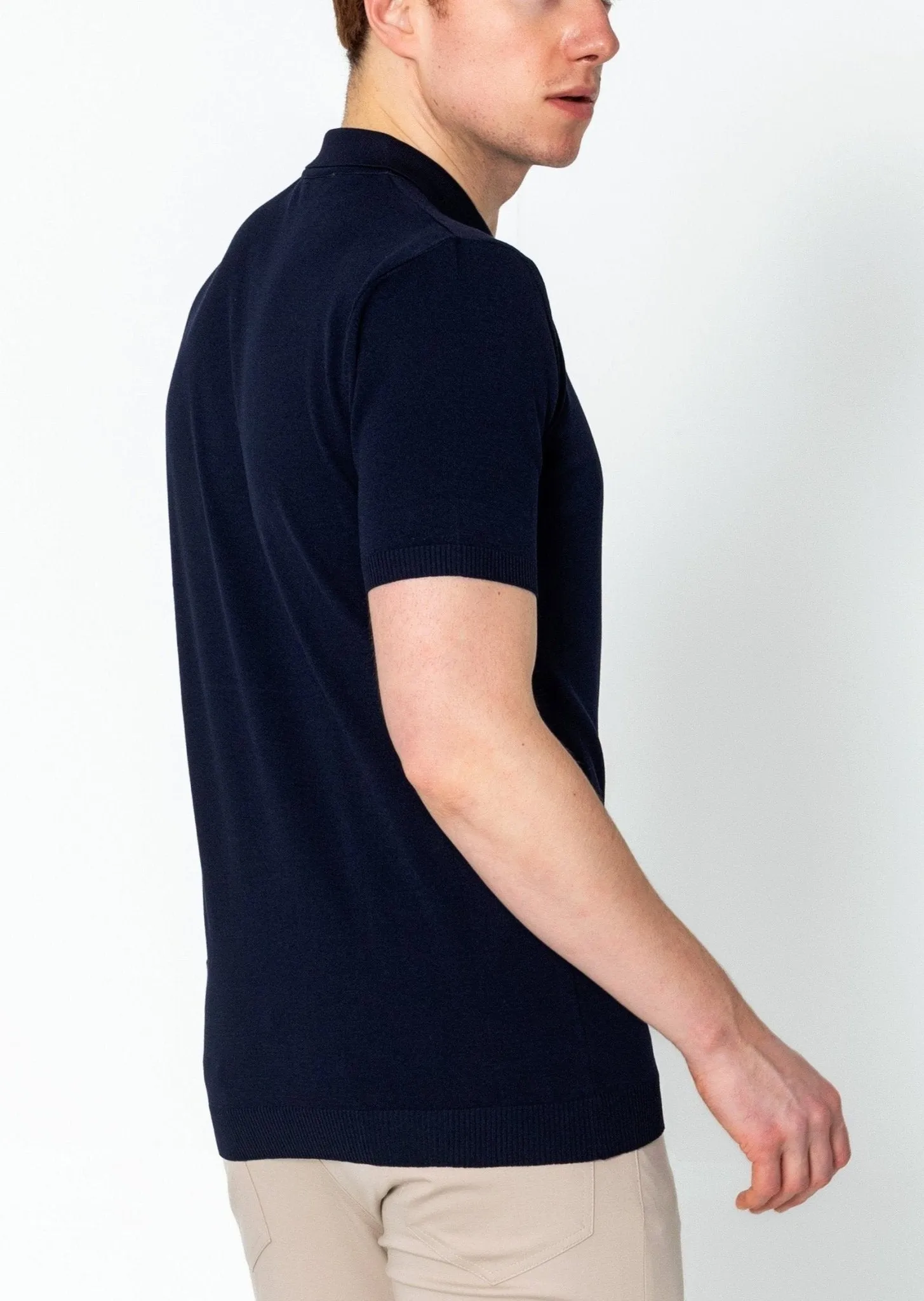 Zipper Closure Lightweight Polo Tee - Navy